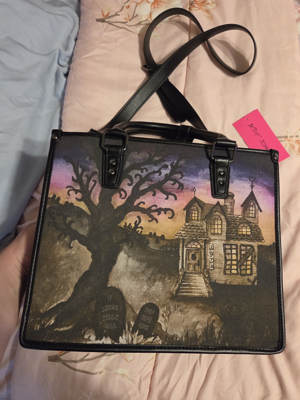 Betsey Johnson Black Haunted House Satchel - Picture 5 of 10